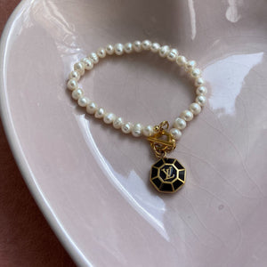 Authentic Louis Vuitton Brown Pendant-Reworked Pearls Bracelet