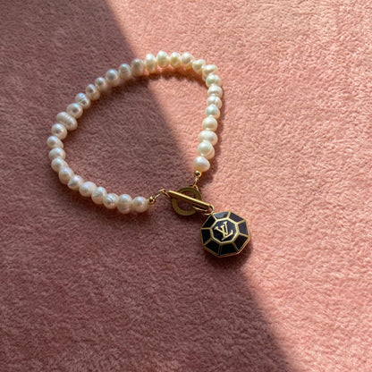 Authentic Louis Vuitton Brown Pendant-Reworked Pearls Bracelet