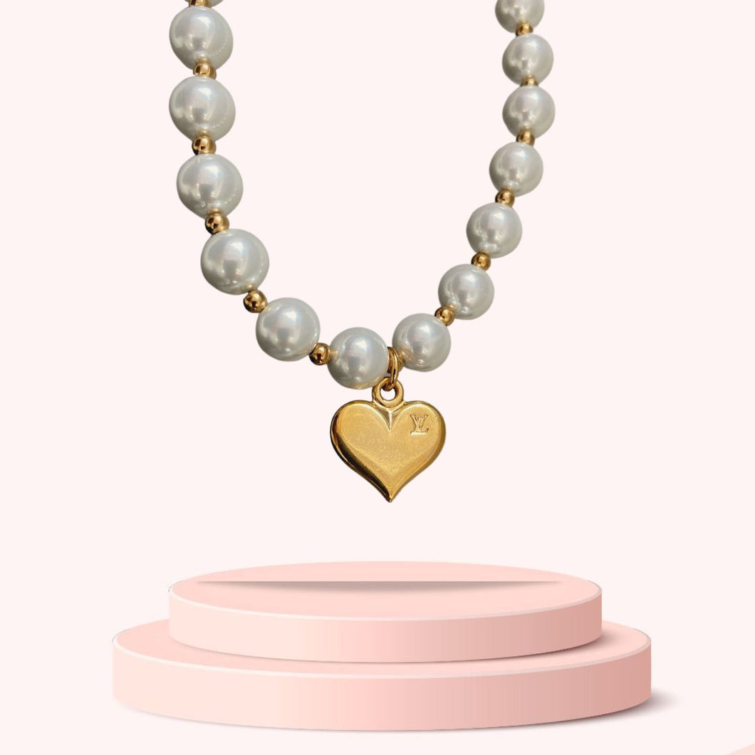 Authentic Louis Vuitton Heart Pendant-Reworked Pearls Necklace