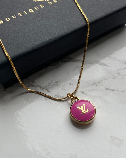 Authentic Louis Vuitton Logo Fucsia Pendant- Necklace