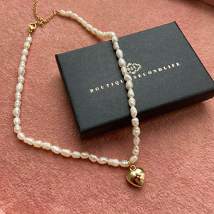 Authentic Louis Vuitton Pendant Coeur -Reworked Pearls Necklace
