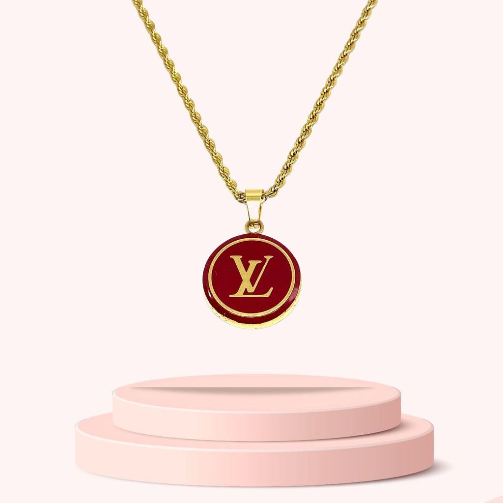 Authentic Louis Vuitton  Red Logo Pendant- Necklace
