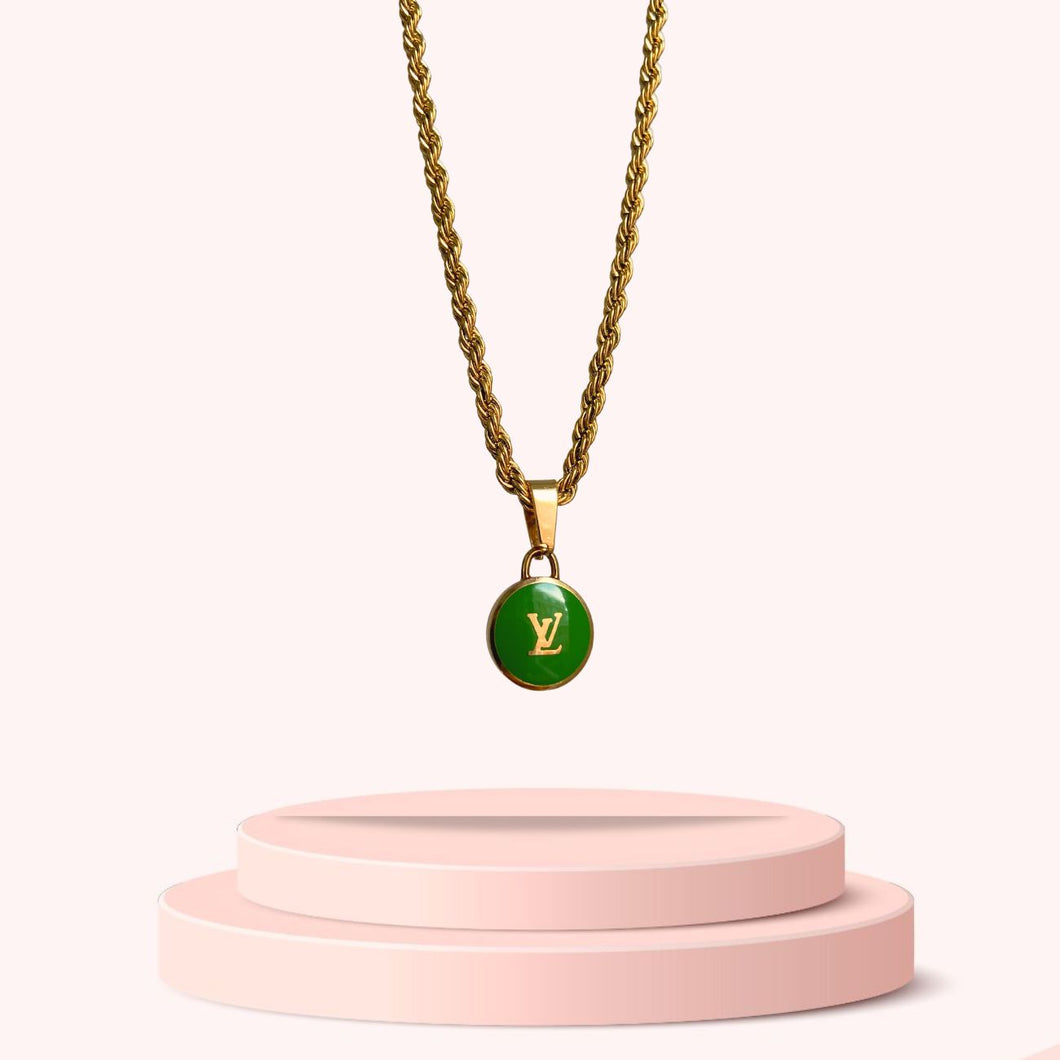 Authentic Louis Vuitton Logo Green Pendant- Necklace