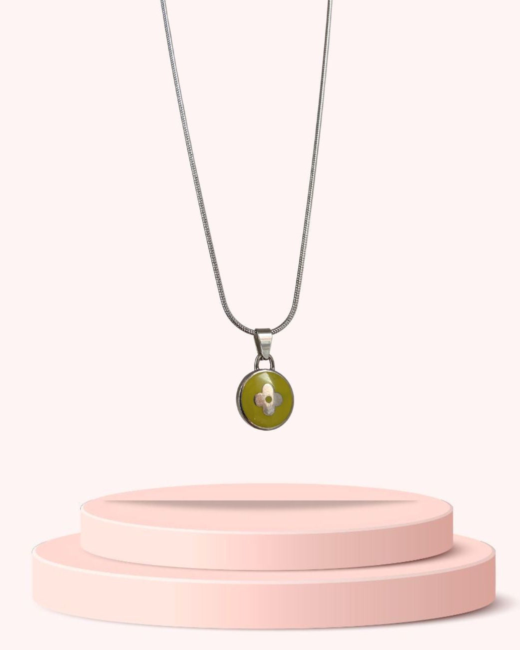 Authentic Louis Vuitton Green Pendant Reworked Necklace