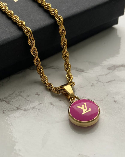 Authentic Louis Vuitton Logo Fucsia Pendant- Necklace