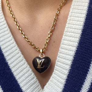 Authentic Louis Vuitton Heart Black Charm- Reworked Necklace