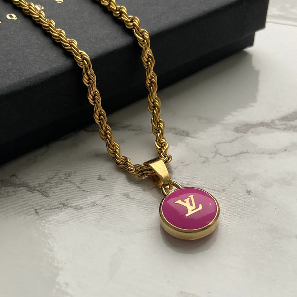 Authentic Louis Vuitton Logo Fucsia Pendant- Necklace