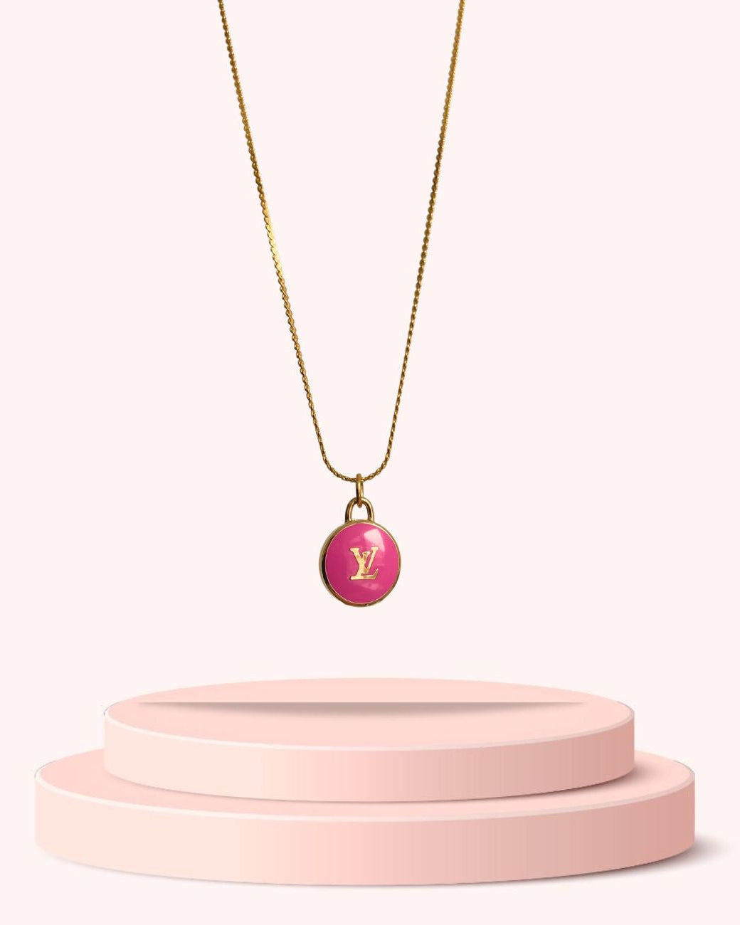 Authentic Louis Vuitton Logo Fucsia Pendant- Necklace