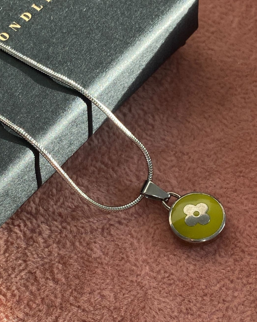 Authentic Louis Vuitton Green Pendant Reworked Necklace