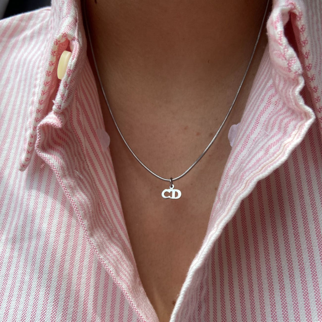 Authentic Mini CD Dior Pendant- Reworked Silver Necklace