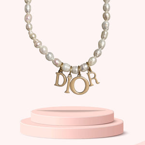 Authentic Dior Beige Spellout  - Reworked Pearls Necklace