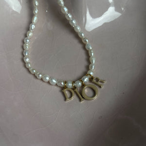 Authentic Dior Beige Spellout  - Reworked Pearls Necklace