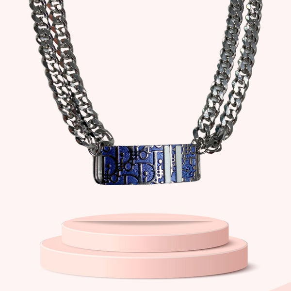 Authentic Dior Plaque Blue Pendant- Reworked Necklace