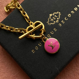 Authentic Louis Vuitton Logo Fuscia Pendant- Necklace