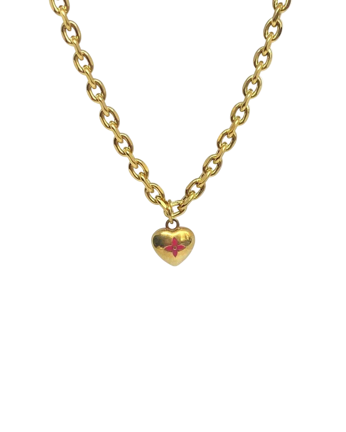 Authentic Louis Vuitton Red Pendant Mini Coeur -Reworked Necklace