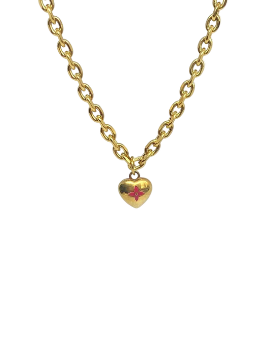Authentic Louis Vuitton Red Pendant Mini Coeur -Reworked Necklace