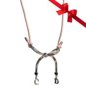 Load image into Gallery viewer, Vintage Christian Dior Silver Pink Chord Choker CD Logo Ribbon Necklace