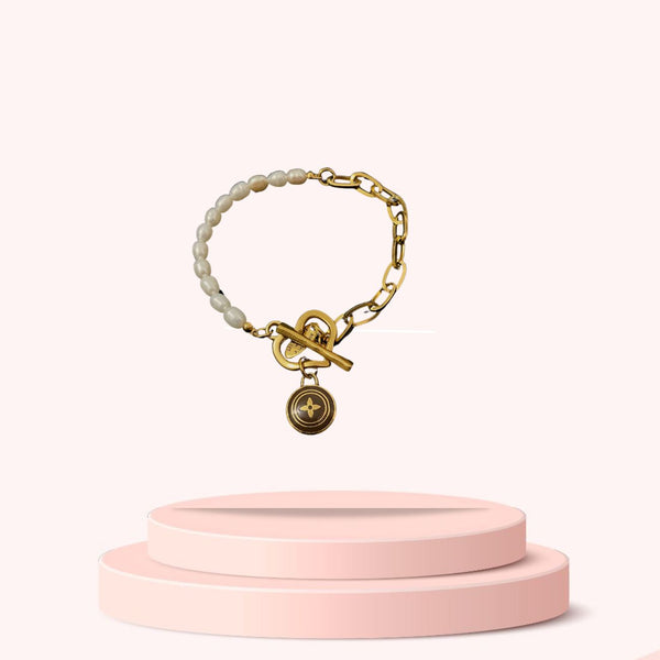 Authentic Louis Vuitton Pastilles Nude Pastel Pendant- Pearls Bracelet