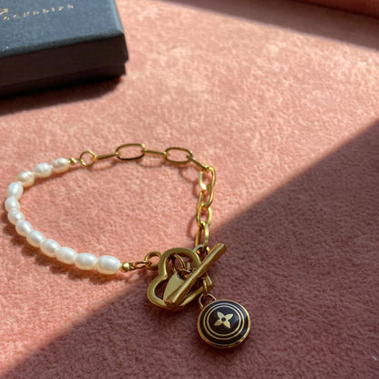 Authentic Louis Vuitton Pastilles Nude Pastel Pendant- Pearls Bracelet