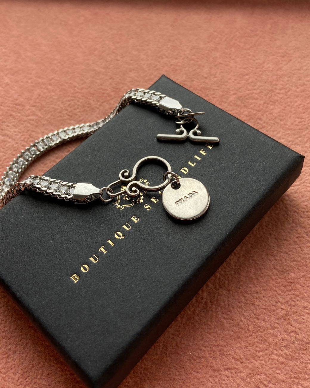 Authentic Prada tag - Repurposed Rhinestone Bracelet
