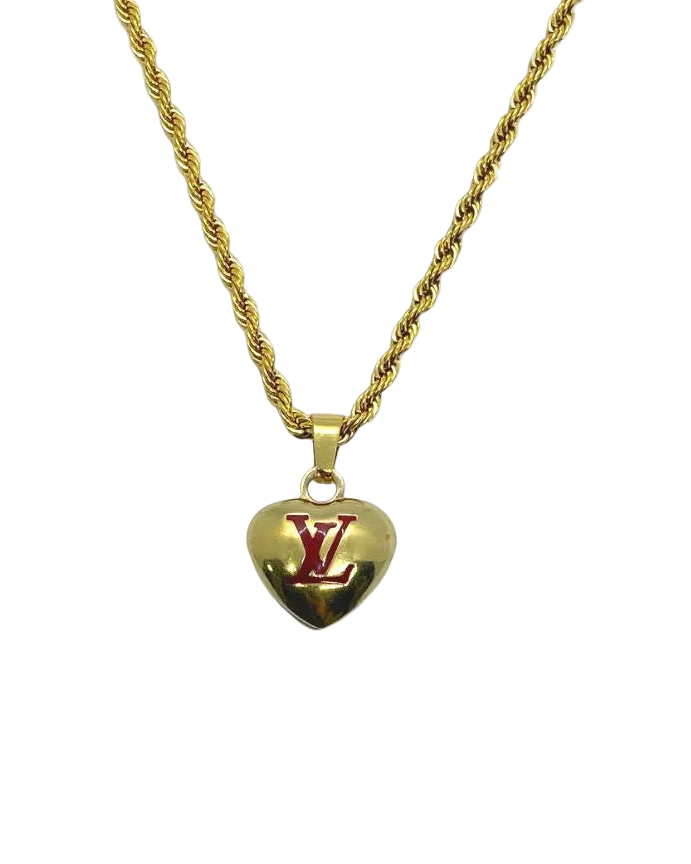 Authentic Louis Vuitton Red Logo Heart Charm- Reworked Necklace