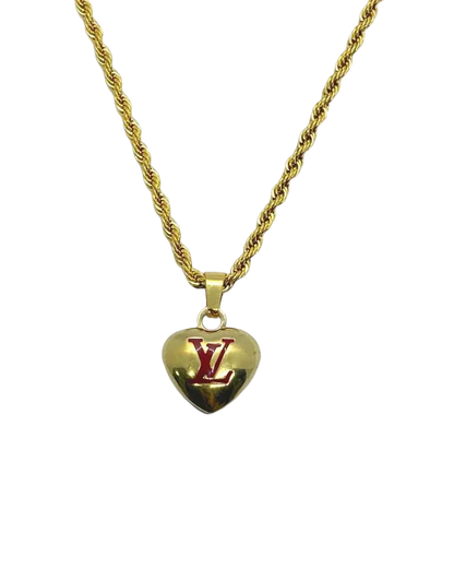 Authentic Louis Vuitton Red Logo Heart Charm- Reworked Necklace