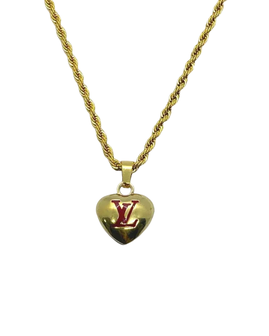 Authentic Louis Vuitton Red Logo Heart Charm- Reworked Necklace