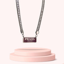 Load image into Gallery viewer, Authentic Prada Square plaque tag - Repurposed Rhinestone Necklace