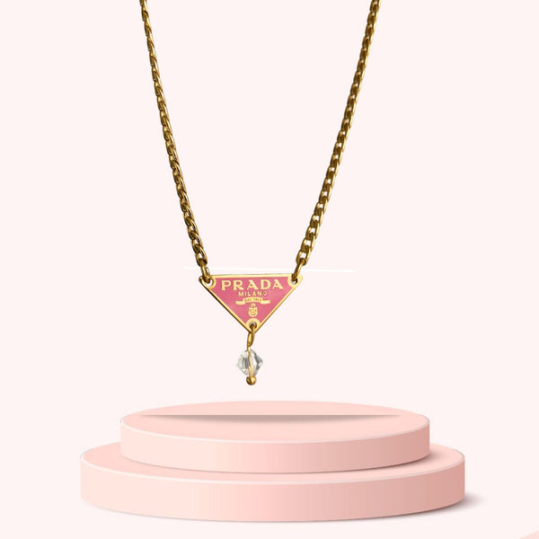 Repurposed Authentic Prada Pink tag - Necklace