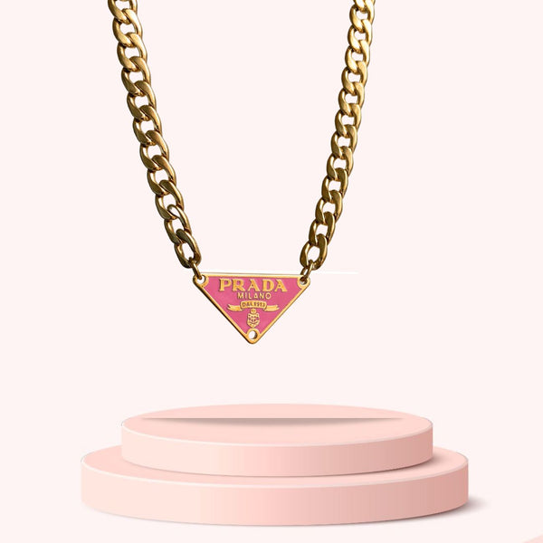 Repurposed Authentic Prada Pink tag - Necklace