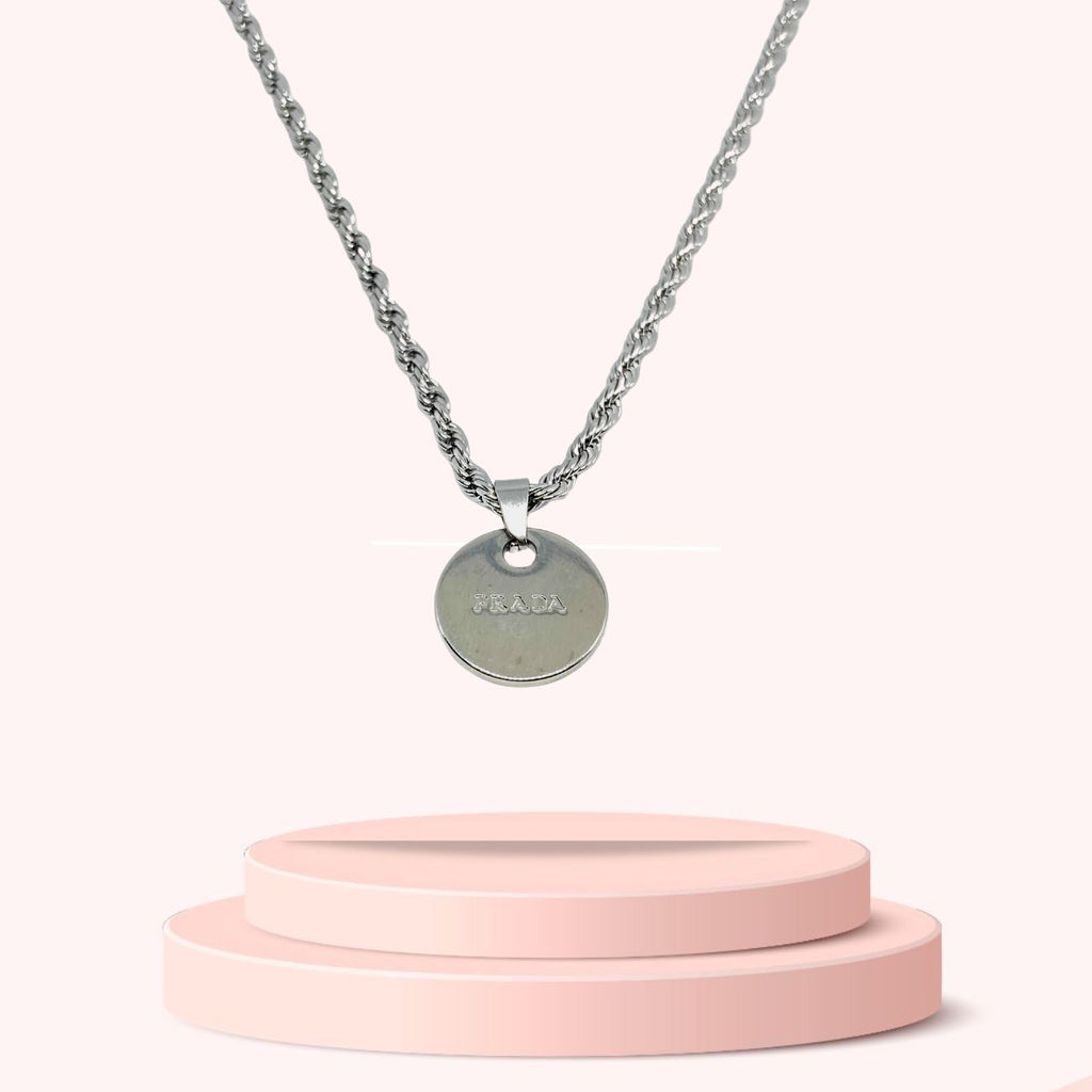 Gift Edition - Repurposed Authentic Silver Prada Mini circle tag - Necklace