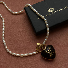 Load image into Gallery viewer, Authentic Louis Vuitton Heart Black Charm- Reworked Pearls Necklace