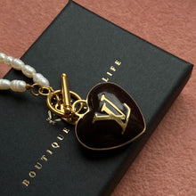 Load image into Gallery viewer, Authentic Louis Vuitton Heart Black Charm- Reworked Pearls Necklace
