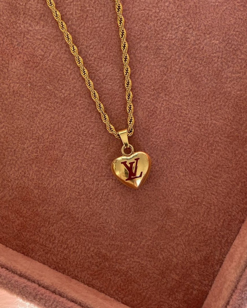 Authentic Louis Vuitton Logo Heart Charm- Reworked Necklace