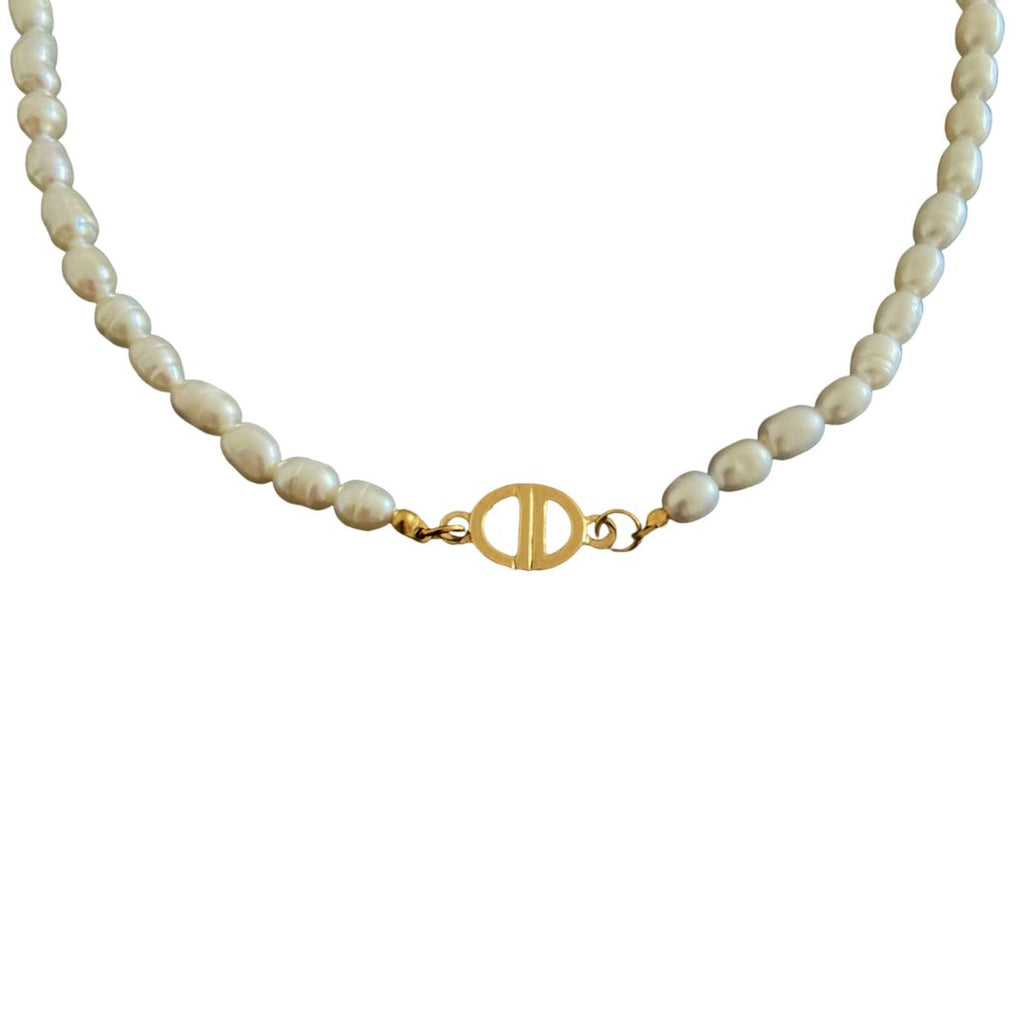 Christian Dior Choker Necklace Rhinestone Womens Gold