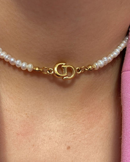 Authentic Dior CD Pendant- Reworked Mini Pearls Choker