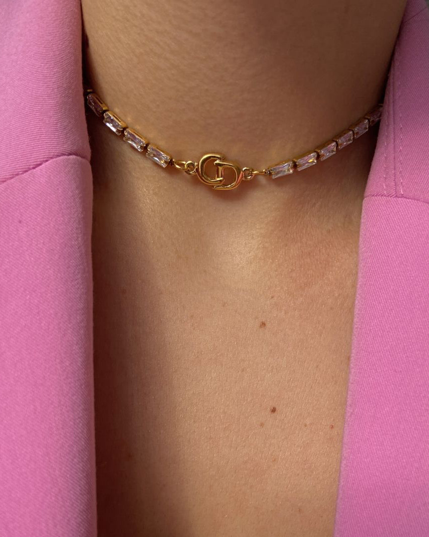 Authentic Dior CD initials Pendant- Reworked Mini Diamante Choker