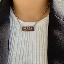 Load image into Gallery viewer, Authentic Silver Prada Square plaque tag - Repurposed Necklace