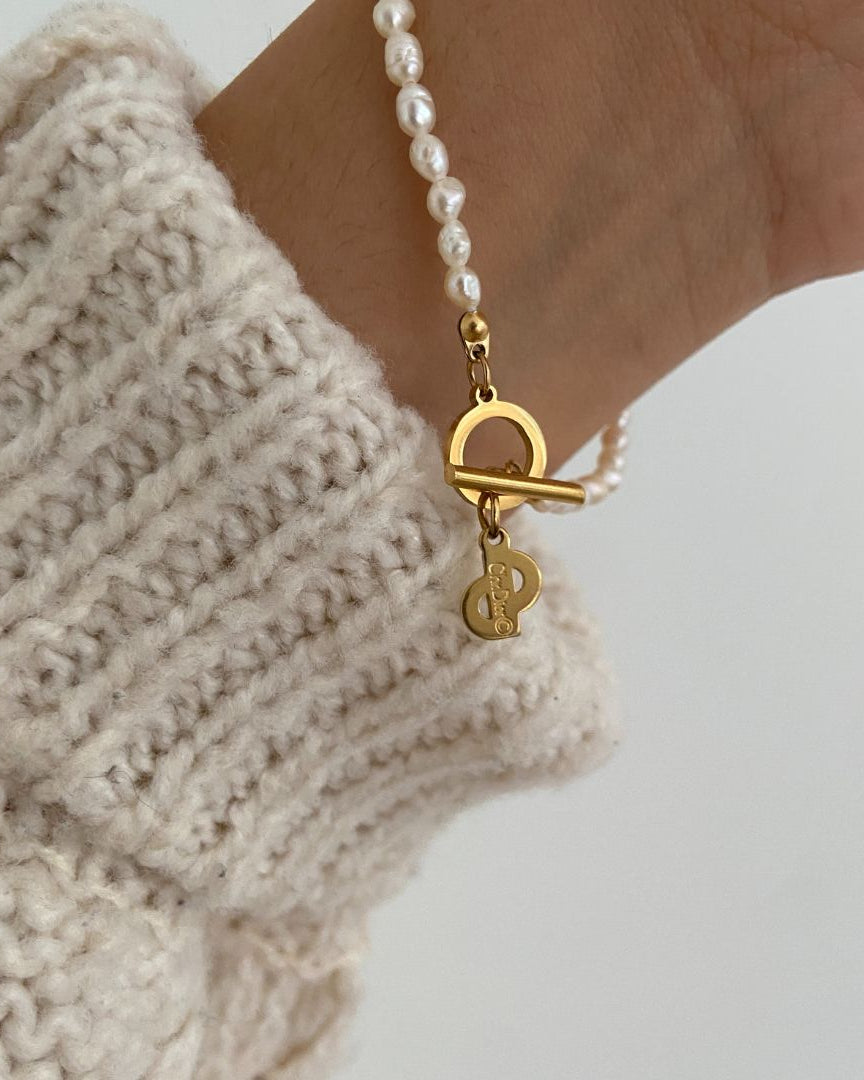 Authentic Dior CD Tag Pendant- Reworked Bracelet Mini Pearls
