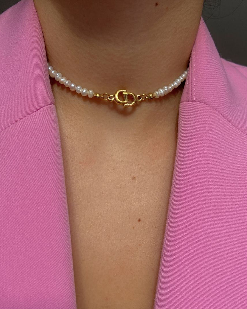 Authentic Dior CD Pendant- Reworked Mini Pearls Choker