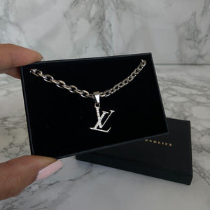 Authentic Louis Vuitton Logo Silver Charm- Reworked Necklace - Boutique SecondLife