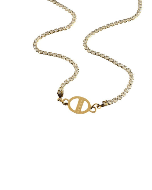 Authentic Dior CD Pendant- Small Diamante Chain Reworked Choker