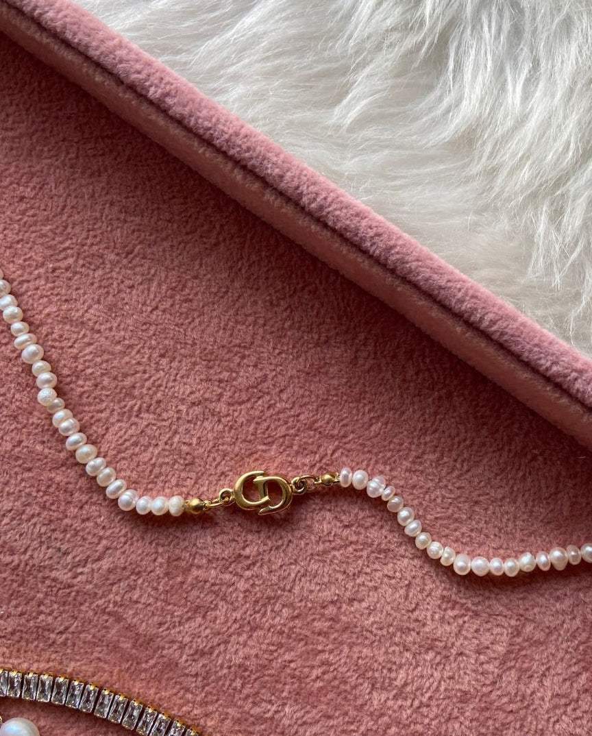 Authentic Dior CD Pendant- Reworked Mini Pearls Choker