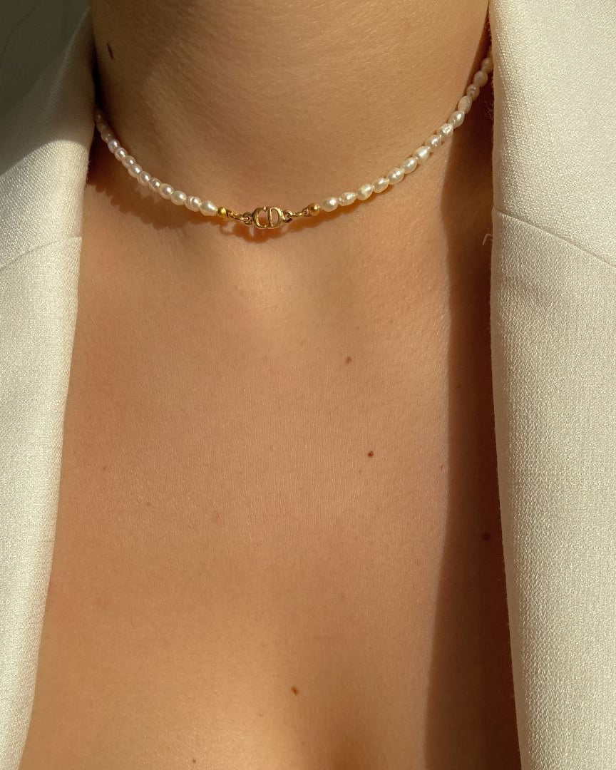 Authentic Mini CD Pearls Dior pendant -Repurposed Pearls Choker