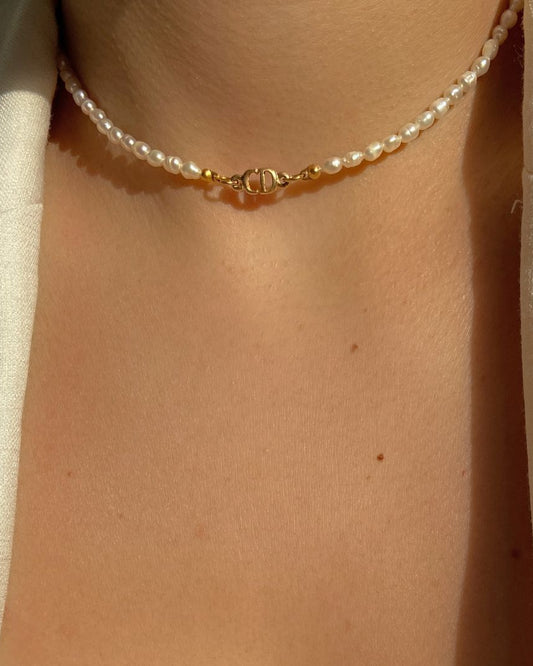Authentic Mini CD Pearls Dior pendant -Repurposed Pearls Choker