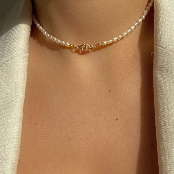 Authentic Mini CD Pearls Dior pendant -Repurposed Pearls Choker