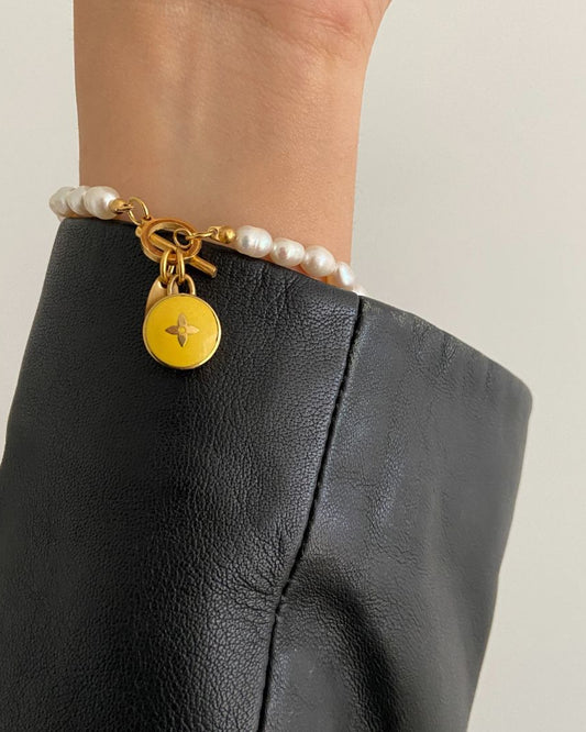Authentic Louis Vuitton Pastilles Yellow Pendant- Pearls Bracelet