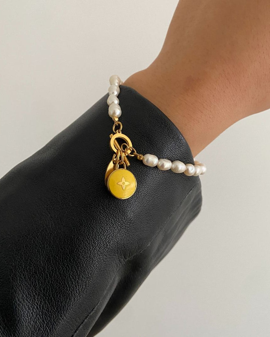 Authentic Louis Vuitton Pastilles Yellow Pendant- Pearls Bracelet