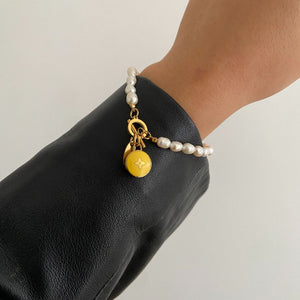 Authentic Louis Vuitton Pastilles Yellow Pendant- Pearls Bracelet