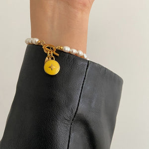 Authentic Louis Vuitton Pastilles Yellow Pendant- Pearls Bracelet